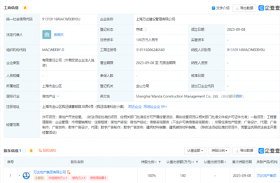 万达地产集团在上海成立新公司 经营范围含房地产开发经营